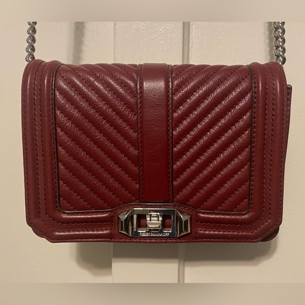 Rebecca Minkoff Love Chevron Quilt Small Leather Crossbody in Burgundy